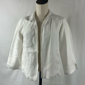 Talbots White Blazer open jacket white pure Irish linen